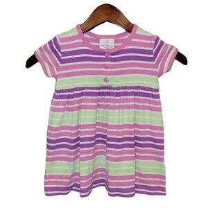Hanna Andersson Pink Mulit Stripe Short Sleeve Cotton Dress 90 3t